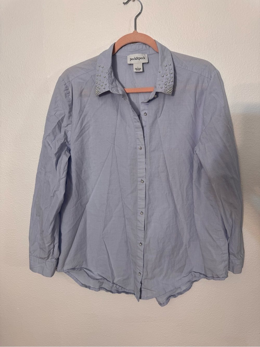 Peck & Peck Light Blue Button-Down Shirt with Studded Collar